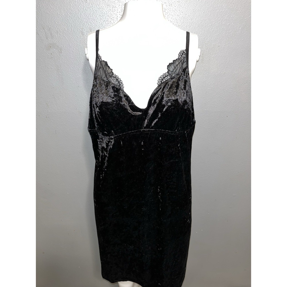 Apt 9 Velvet Slip Dress FAIRY GOTH GRUNGE Black Stretchy Lace Trim XXL Baby Doll